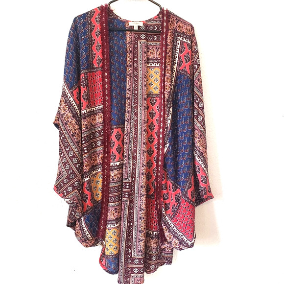 Umgee Tops - UMGEE Patchwork Multicolor Wrap Kimono Cardigan